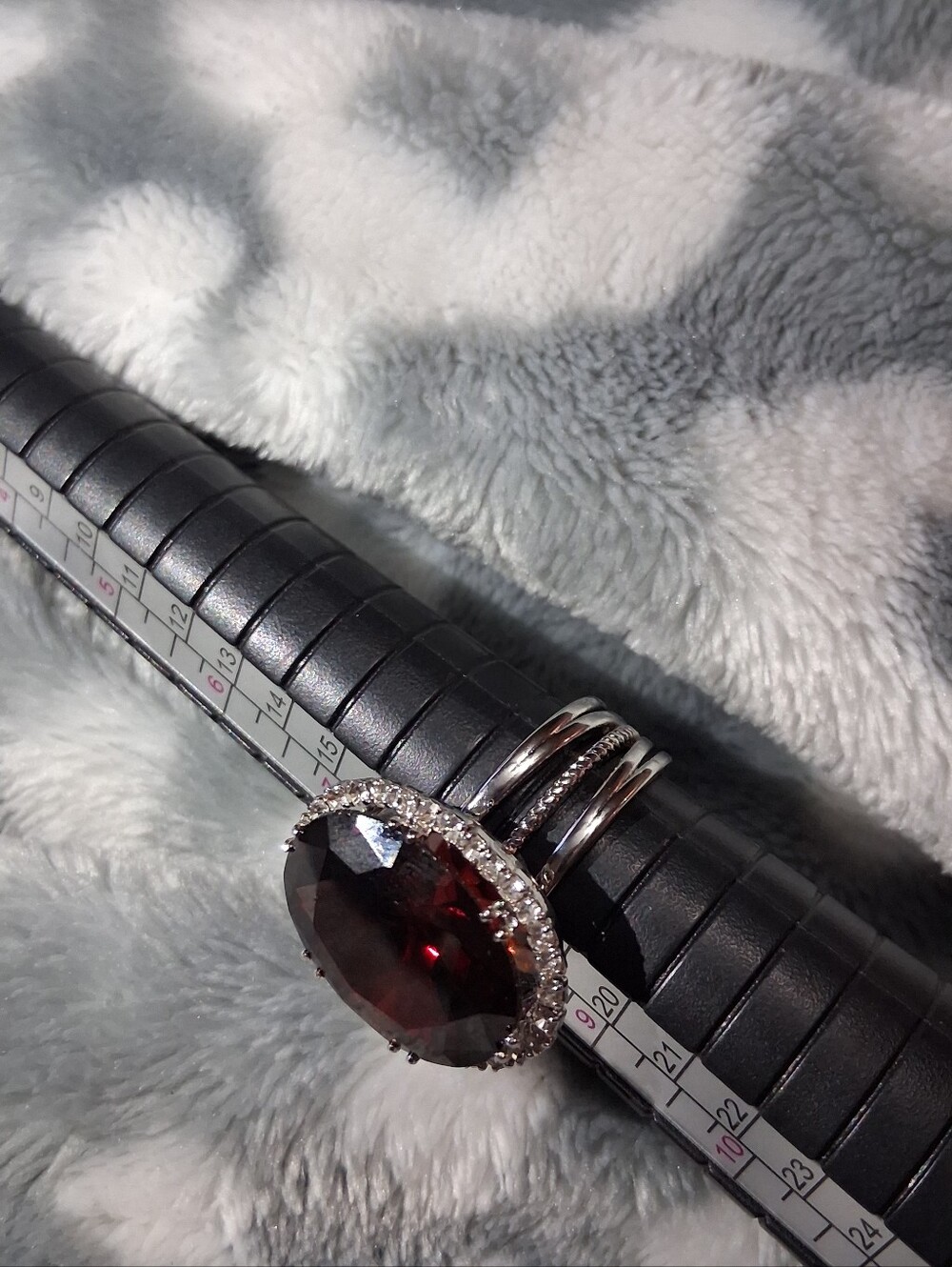 Silver Adjustable Ring with Deep Red Oval Stone - Picture 5 of 9